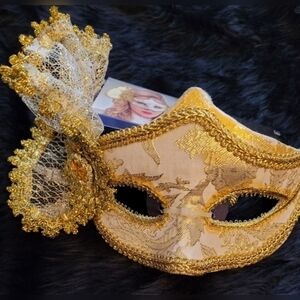 Bridgerton Style Gold and Cream Masquerade Mask